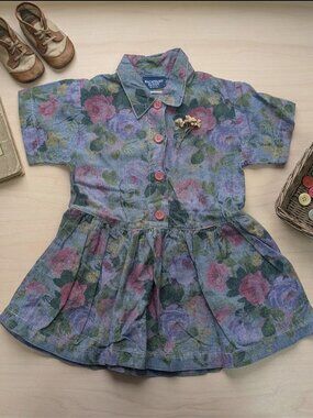 Vintage Backyard Blues Floral Denim Dress